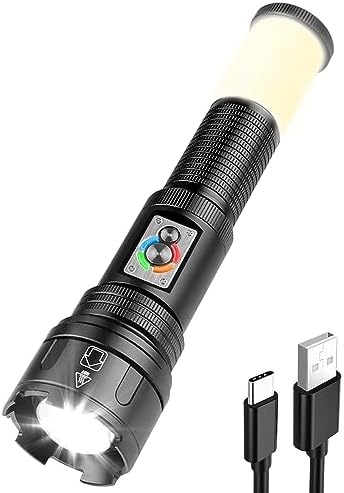 Jovrun 2 in 1 10 Light Modes Torches Led Super Bright Rechargeable XHP360 with Unique Camping Light Modes, 30000 Lumen Led Torch Rechargeable for Dog Walking Camping Emergency(5000mAh Battery)