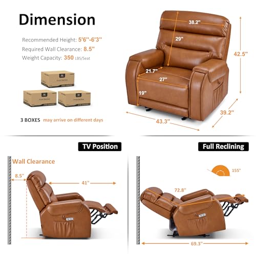 Sillón reclinable con reposacabezas ajustable naranja miniatura 2