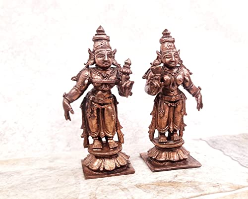 Image of Sridevi Bhudevi Murti Copper Idol - 8.5 cm - Pack of 2