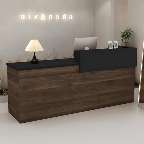 CCUKTFN Mostrador Recepción Moderno en MDF, 100 a 180 cm Mueble de Oficina con Cajón y Estantes Abiertos, Ideal para Tiendas, Salones, Consultorios y Recepciones Marrón+Negro/Derecha 120x100x60cm