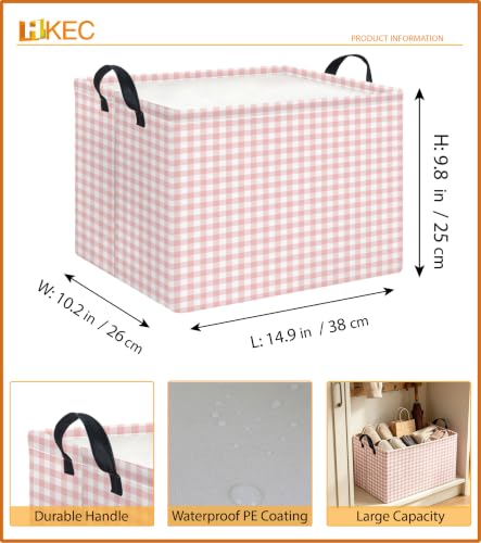 Image of Rectangle Storage Bin,Gift Basket,Room Decor(Little Pink Grid)