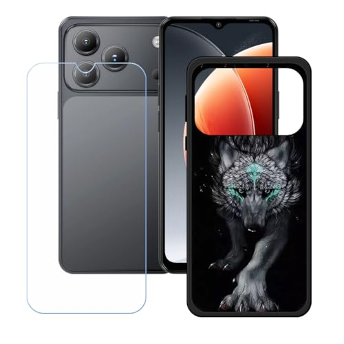 LCEHTOGYE �K�p Blackview Wave 7C +�����K���X�X�N���[���v���e�N�^�[�p�P�[�X�A�K�p Blackview Wave 7C (6,56")�ƌ݊����̂���u���b�N�\�t�gTPU�V���R���Q���P�[�X�ی�J�o�[ WZ6