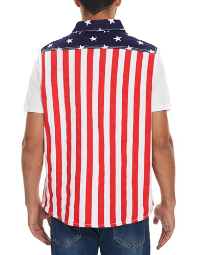 OeyFnbmO Men's Denim American Flag Retro Vest Stretch Sleeveless Jean Shirt Collar Slim Fit Lightweight2