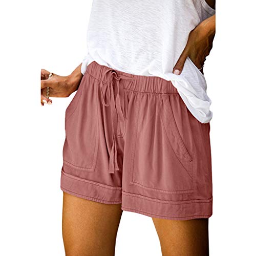 BINGMAX Women Shorts Casual Drawstring Elastic Waist Beach Shorts A-line Wide Leg Shorts with Pockets Pink
