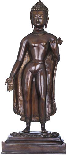 Exotic India Standing Buddha - Tibetan Buddhist - Brass Statue - Color Indian Cocoa Color