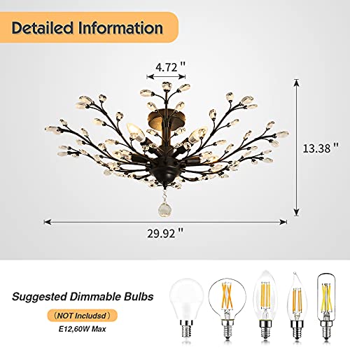 Cvkash 5 - Light Vintage Small Crystal Chandelier Modern Semi Flush Mount Ceiling Light Fixture Chandelier Lighting For Kitchen Bedroom Living Room Dining Room Hallway Foyer（Black） #TOP2
