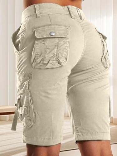 Bermuda cargo feminina com design de bolso com aba, comprimento até o joelho, shorts casuais de verã