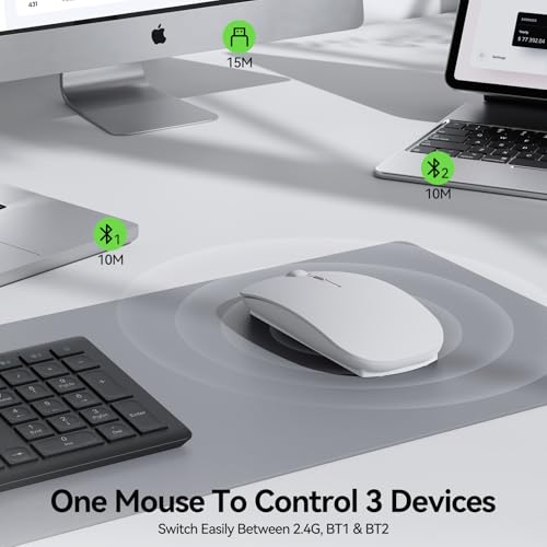 Image of TECKNET Wireless Mouse, 4800 DPI Rechargeable Bluetooth Mouse for Laptop | Bluetooth 5.2 /3.0 & 2.4G, Ultra-Thin, 6-Level Adjustable 4800 DPI Computer Mouse for Mac OS, iPad, Windows, Android