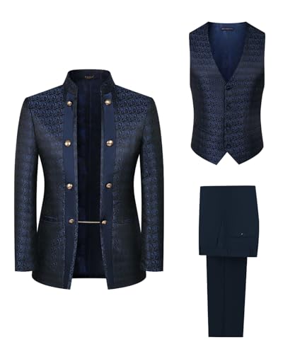 Men's Suits 3 Piece Slim Fit Floral Pattern Jacket Blazer Pants Vest Tuxedo Set for Dinner,Prom,Wedding