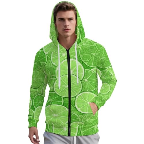 Green Lime Slices Men's Hoodies with Zipper Lightweight Long Sleeve Casual Sweatshirts2