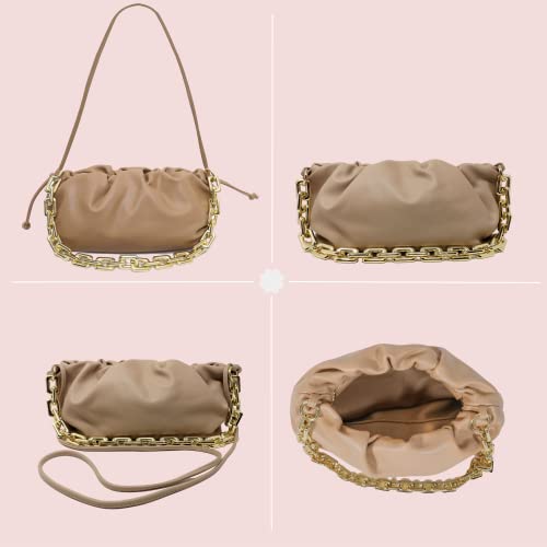 Women's Clutch Purse Bag | Cloud-Shaped Dumpling Chain Pouch | Ruched Chain Link Shoulder Handbag3