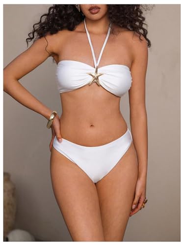 Verdusa Women's 3 Piece Swimsuit Metal Decor Halter Bikini Set with Maxi Cover Up Skirt3