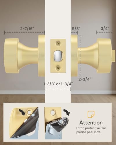 Image of Goldenwarm Gold Door Knobs Entry, Zinc Alloy Brushed Gold Door Knobs with Lock and Key, Front Door Lock for Exterior or Interior, Adjustable & Reversible (1 Pack)