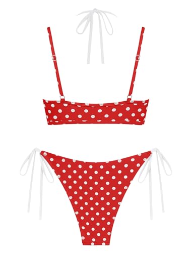 Image of ZAFUL Women's Polka Dot Bikini Set Double Layer Halter Swimsuit Colorblock Side Tie 2 Piece Bathing Suit