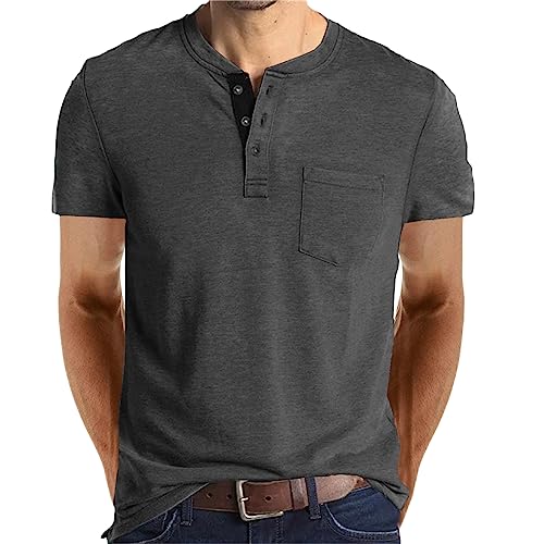 Lexiart Mens Fashion Henley Shirts Long Sleeve Button Cotton T-Shirt with Pocket
