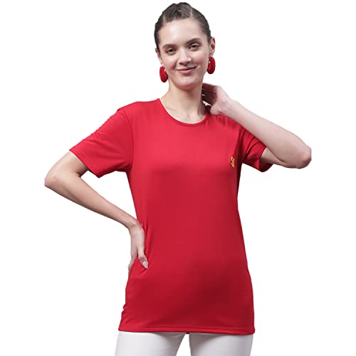 Image of Mack Jonney Women Round Neck Cotton Solid Regular Fit T-Shirt-T Anthraa 001-P