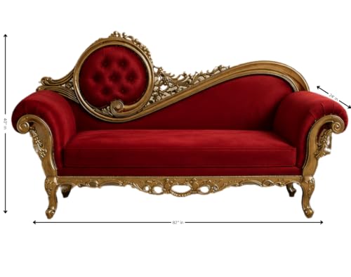 Image of Victorian Style Chaise Lounge, Tufted Cream Upholstery, Mahogany Wood Frame, Classic Living Room Furniture (red)