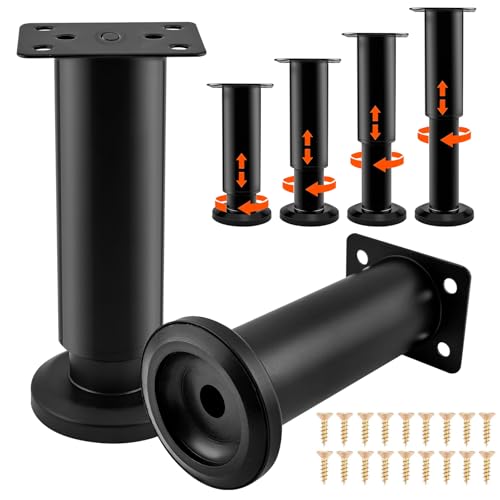 LINLINOI Lot de 4 Pieds de Meubles réglables en Hauteur - 18-30 cm - Noir - pour armoires, canapé, Table, lit, Commode, canapé
