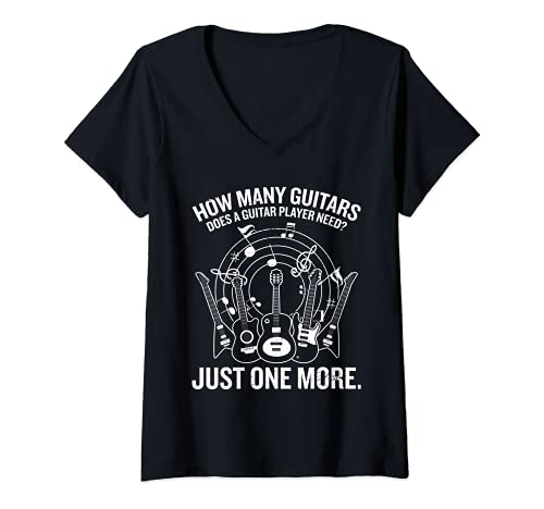 Women's How Many Guitars Just One More For Guitar Player V-Neck T-Shirt, Black