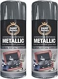 HitlineUK 2 x 400ml Metallic Gun Metal Grey Spray Paint Interior & Exterior Spray Gloss Finish