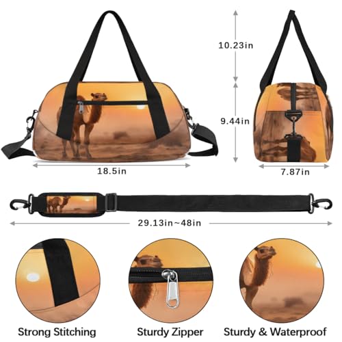 Camel Sunset Waterproof Sports Gym Bag Portable Dance Gymnastics Work Out Bag Lightweight Travel Duffel Bag Overnight Weekender Bag4