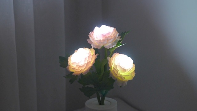 Image of Artificial Pink Peony Flower Lamp, Home Decor Light Birthday Gifts for Women