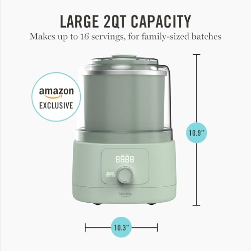 Image of Martha Stewart Ice Cream Maker, 2 Quart Double-Insulated Freezer Bowl, Sorbet & Frozen Yogurt, Ready in 20 Minutes, Mix-Ins Chute, Easy to Clean, Honeydew Green