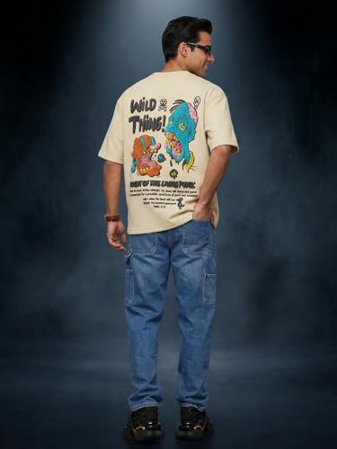 Image of Veirdo Oversized Baggy Fit Drop Shoulder Graphic Printed Design Half Sleeve T-Shirt for Men (Available Sizes: S to 2XL)