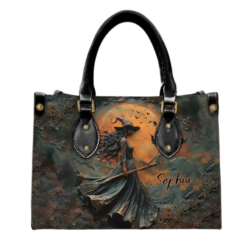 Personalized Witch Leather Handbag For Women, Aesthetic Black Witches Witchcraft