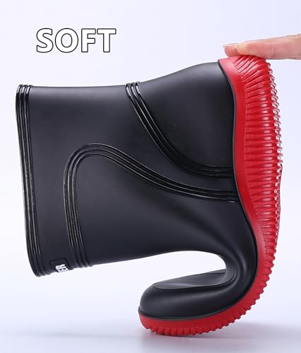 Men Wellington Boots Outdoor Garden Waterproof Ankle Rain Shoes Red 6.5 US4