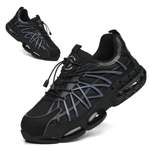 PJZHJ Steel Toe Shoes for Men Comfortable Lightweight Safety Tennis Shoes Breathable Construction...