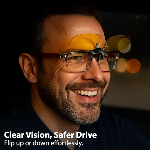 BLUE CUT Clip on Polarized Night vision Glasses Flip up Sunglasses UV-400 to Wear Over prescription Glasses for night driving