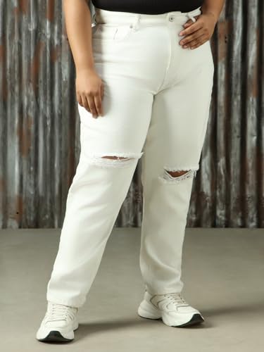 Image of High Star Women Cotton Washed Mom Fit Casual High-Rise Jeans