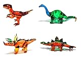 Handmade Set 4 Mini 2.5' Jurassic Dinosaur Figures Blown Glass Art, Collectibles Figurines Gift Ideas, Miniature Wild Animals, Tiny Ornament Cool Stuff Decor