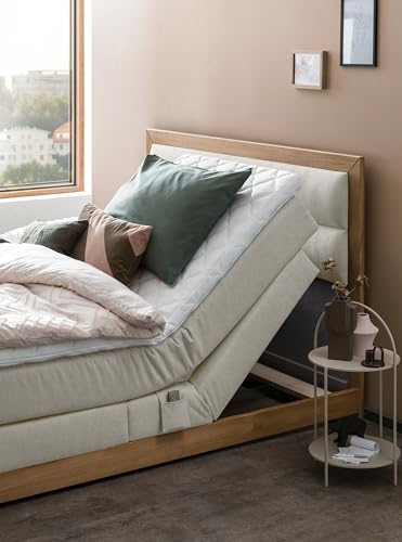 Belanoti MODELA Boxspringbett 180x200 elektrisch verstellbar 7-Zonen Taschenfederkern Matratze inkl Visco Topper Bett 180x200 mit Motor Farbe Beige H2/H3 Polsterbett Motorbett Massivholz Eiche – Bild 7
