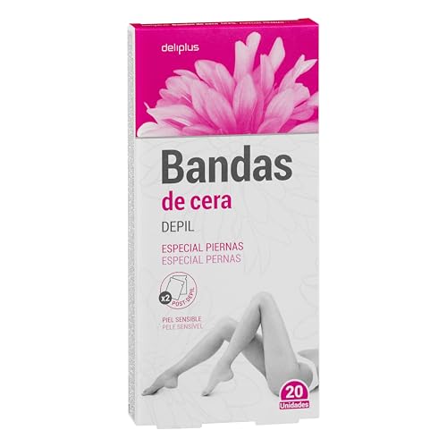 Bandas de cera especial piernas Deliplus piel sensible | Caja 20 bandas + 2 toallitas post-depilación para limpiar restos y calmar la piel