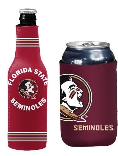 College Team Color Logo Can & Bottle Holder Insulator Beverage Cooler Set (Florida State Crest/Logo (Seminoles))