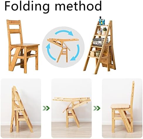 Foldable Wooden Ladder Chair – 4 Step Folding Stool for Storage & Decor Dual Use Step Stool & Display Stand Space Saving Design for Home & Office