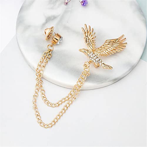 Image of WCRAZYE Shiny Rhinestone Metal Feather Lapel Pin Angel Wings Tassel Chain Brooch Collar Pins for Women Girls Men's Animal Eagle Pin Suit Sweater Shawl Coat Breastpin Accessories