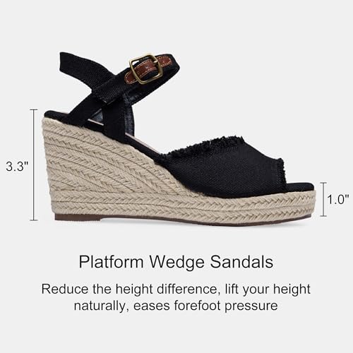 Vepose Women's 880 Wedge Sandals Peep Toe, 3.3" Inch High Heel Platform Espadrilles Sandals with Ankle Buckle3