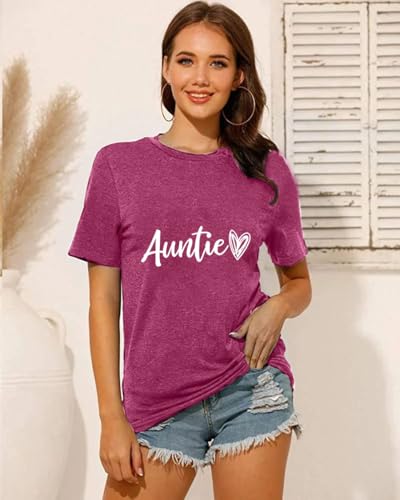 Image of Auntie Women Warm Lovely Love Print Blessing Holiday Summer Ladies Women Casual Short Sleeve T-Shirt.