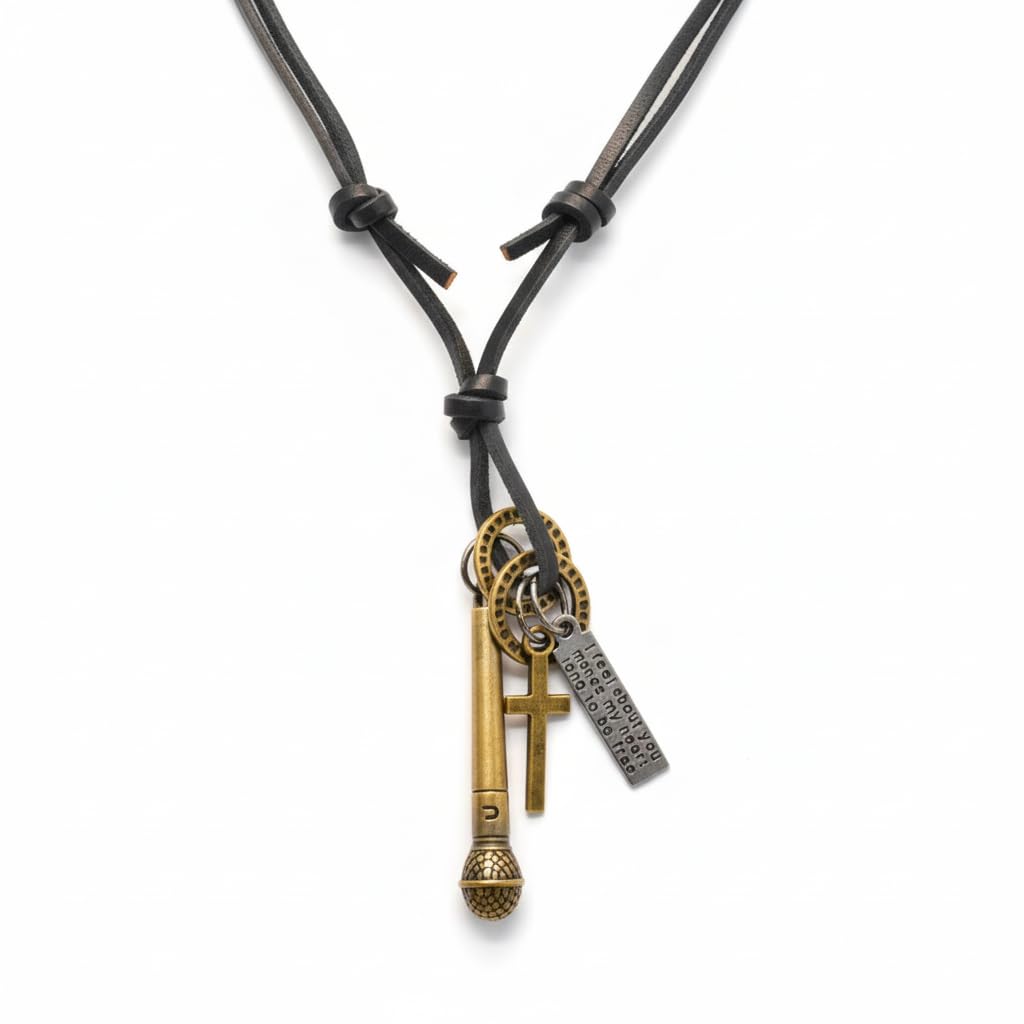 the men thing VINTAGE MIC CHARM – 2-Inch Pure Stainless Steel Pendant with Adjustable Leather Rope for Men & Boys-picture-21