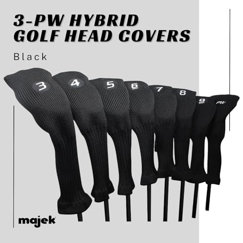 All Hybrid Head Cover Golf Club Black Sleek Tight Fit Headcover Set 3-PW Acrylic Head Covers 3 4 5 6 7 8 9 PW Easy to See Large White Embroidered Numbers - Image 3