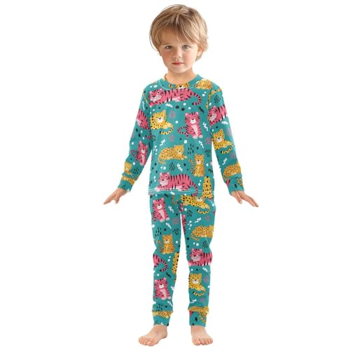 Pajama Sets Long Sleeve Colorful Tiger and Leopard Pattern Soft Comfy Sleepwear 2 Piece PJS 3-8T2
