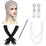Ibeauti Rhinestone Beaded Cap Headpiece1920s Accessories Flapper Costume Women Necklace Gloves Lace Fan (Beaded Cap Set)