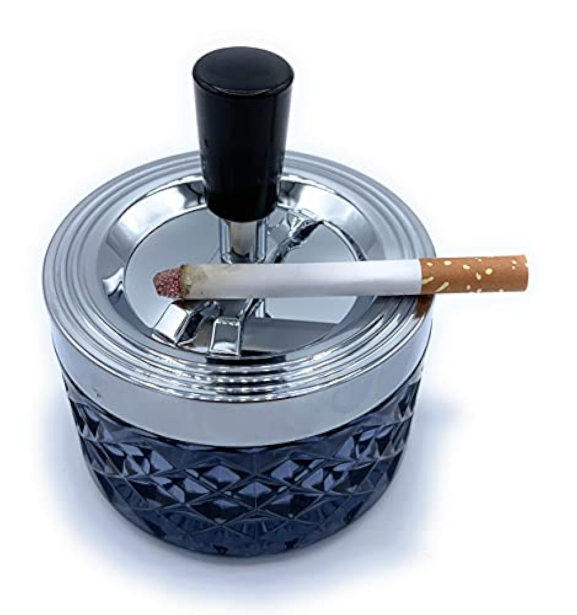 Round Push Down Glass Ashtray with Spinning Tray