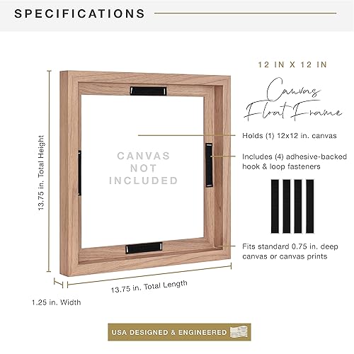 Image of MCS Canvas Float Frames 12x12 Frame, Walnut Woodgrain Square for Finished Canvases, Vertical & Horizontal Wall for Canvas Paintings (1-Pack)