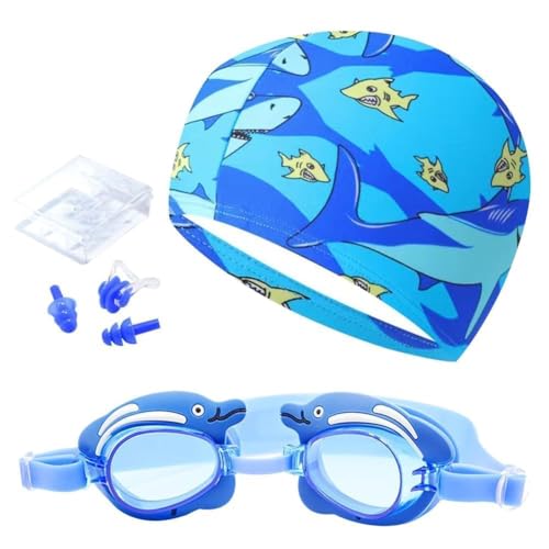 Gorra De Baño Gafas De Baño, Gorros Natación De Niños, Gorra De Baño De Dibujos Animados, con Clip para La Nariz Y Tapones para Los Oídos, para Cabello Largo Y Corto