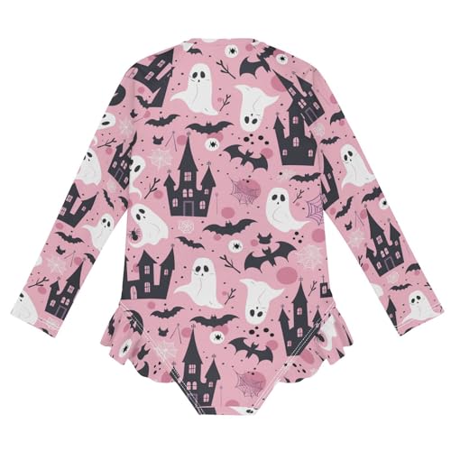 CaTaKu Girls One Piece Swimsuit Halloween Castle Toddler Bathing Suit Long Sleeve UPF 50+ Rash Guard Swimwear 3-12Y2