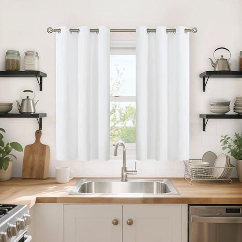 Image of YoungsTex White Linen Blackout Curtains 45 Inch Length, Short Thermal Insulated Drapes with Grommet Energy Saving for Bedroom Living Room Window, 2 Panels, 42 X 45 Inch